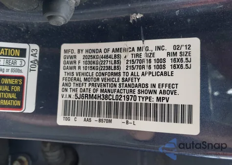 2012 Honda Cr-V Lx from USA, damaged, VIN 5J6RM4H38CL021970